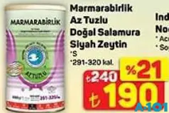MARMARABİRLİK AZ TUZLU DOĞAL SALAMURA SİYAH ZEYTİN S 291-320 KAL.